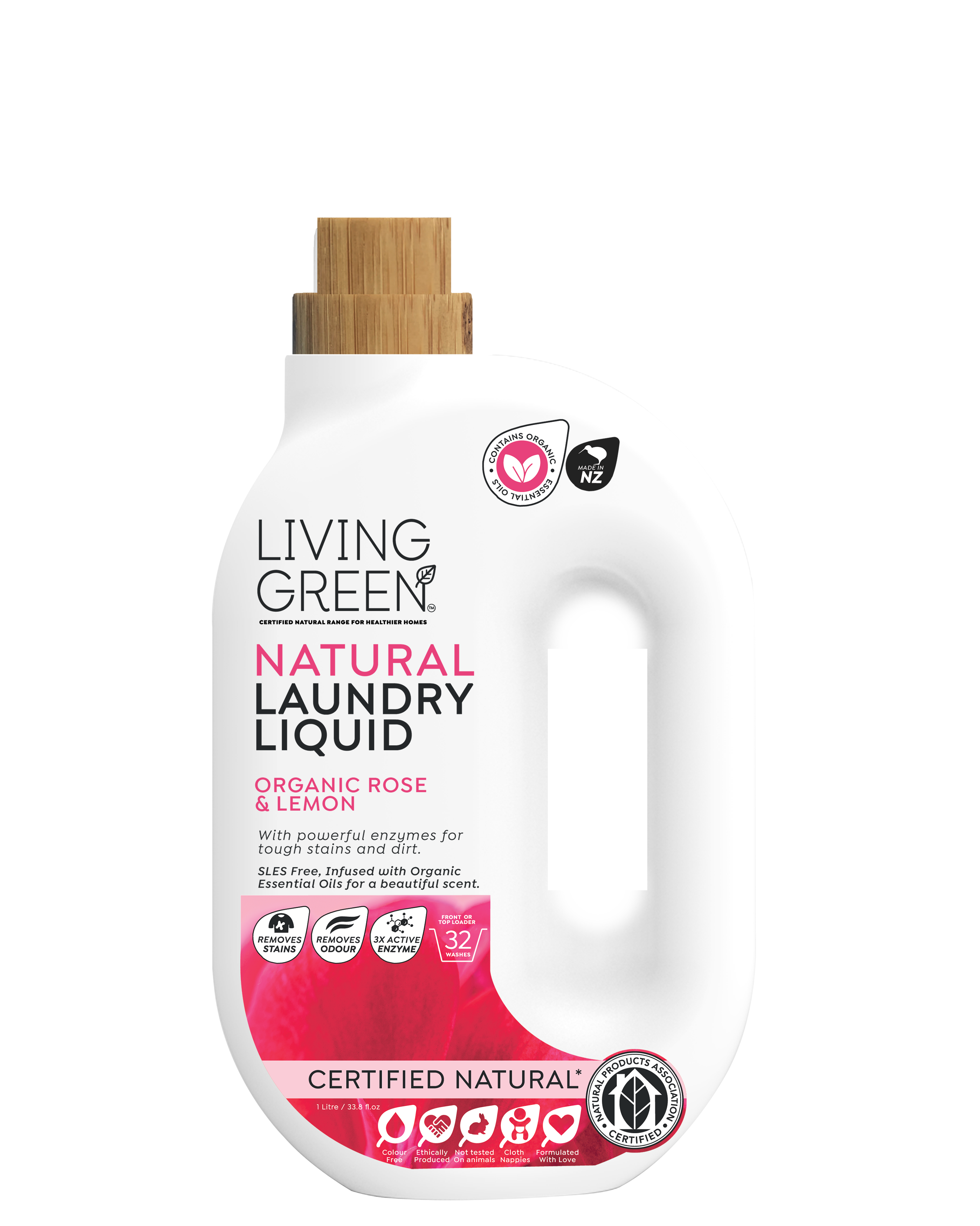 Living Green Certified Natural Laundry Liquid, Organic Rose & Lemon, 1L