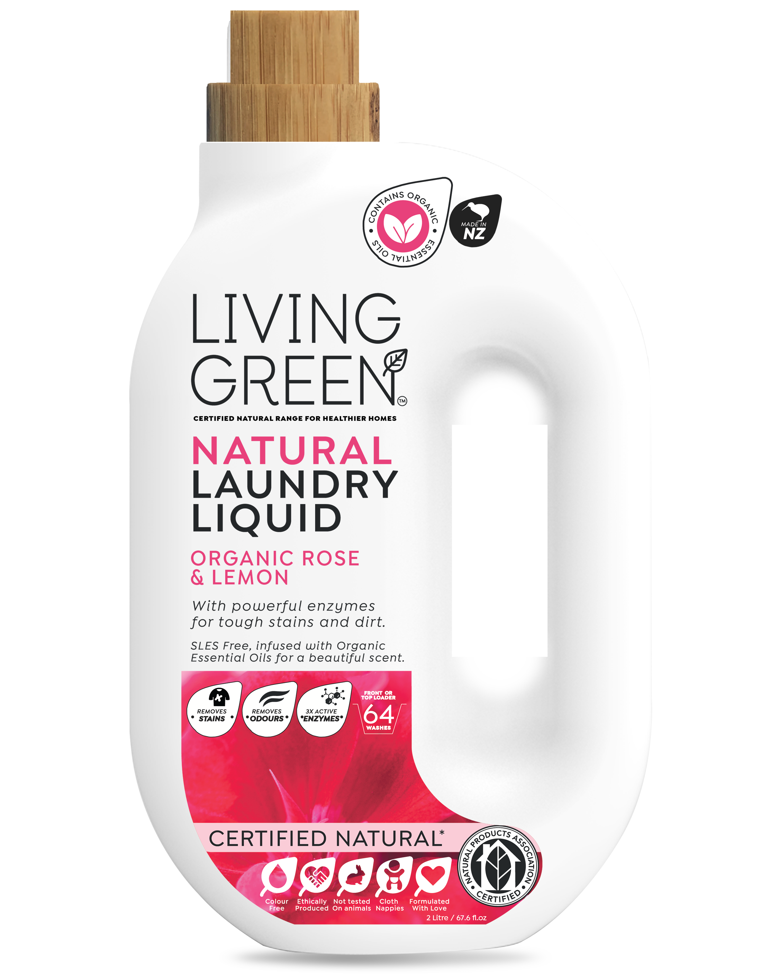 Living Green Certified Natural Laundry Liquid, Organic Rose & Lemon, 2L