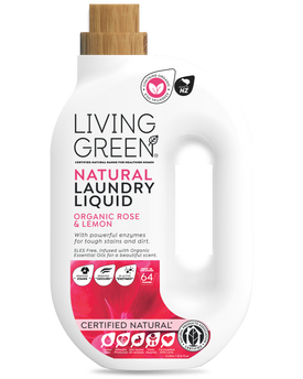 Living Green Certified Natural Laundry Liquid, Organic Rose & Lemon, 2L
