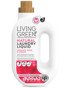 Living Green, Certified Natural Laundry Liquid, Organic Rose and Lemon, 2L