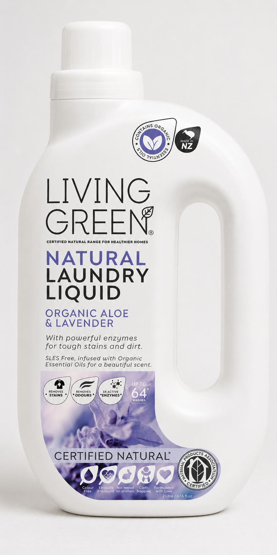 Living Green, Certified Natural Laundry Liquid, Organic Lavender and Aloe, 2L