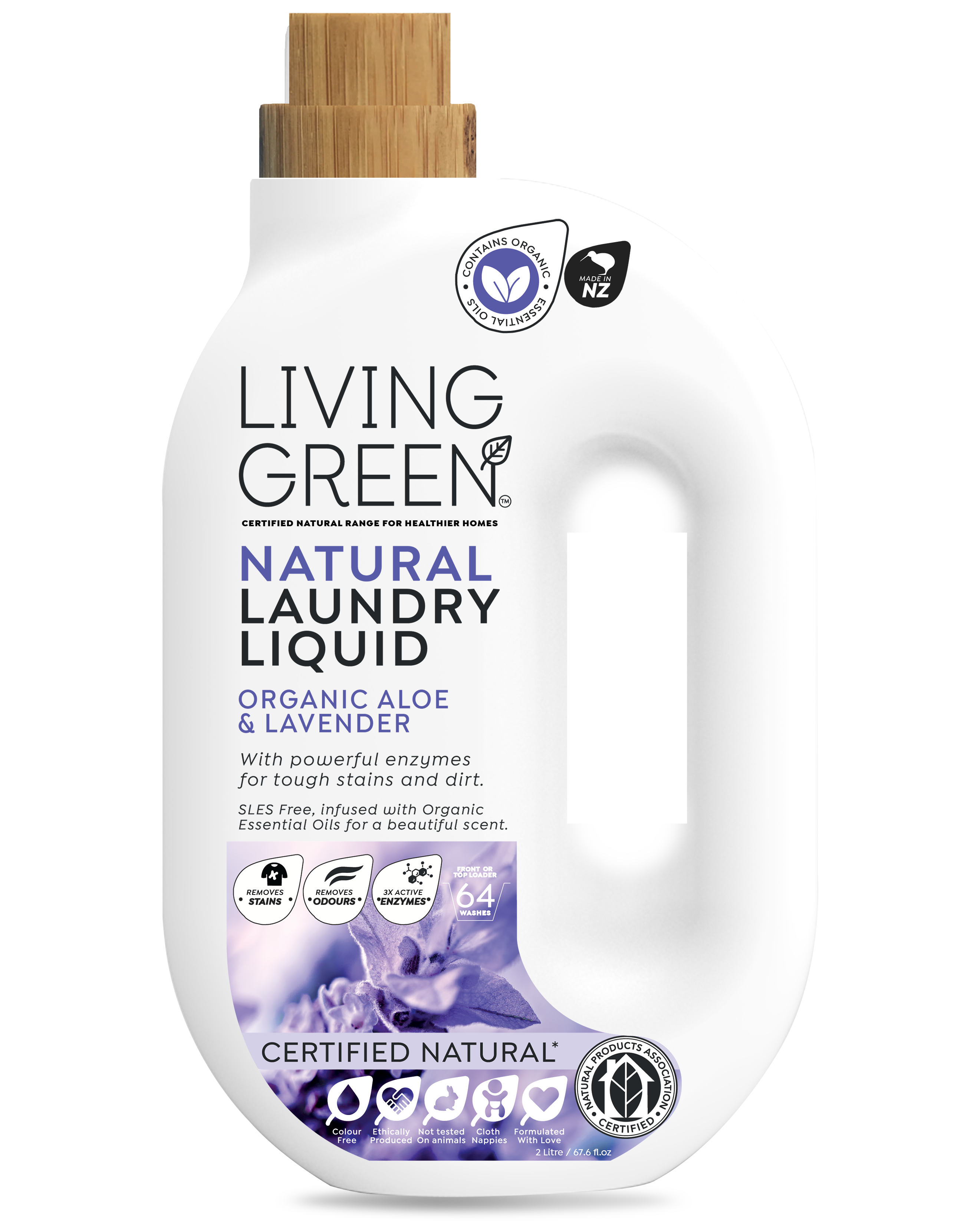 Living Green, Certified Natural Laundry Liquid, Organic Lavender and Aloe, 2L