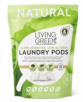 Living Green Laundry Pods, Ultra Sensitive, 18 Pack
